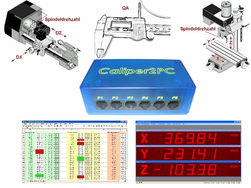 Digital Messschieber Frsmaschine Drehbank Interface Multiplexer Excel