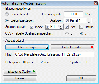 Automatische Werteerfassung fr 3d-Digitalisierer